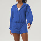 Womens Sportswear Workout 100%polyester Hoodie Shorts Set 2446 - Hoodie  print logo 21
