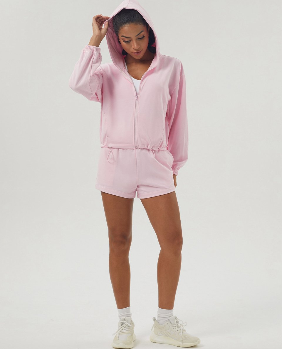 Womens Sportswear Workout 100%polyester Jacket Shorts Set 2446 - shorts print logo 20