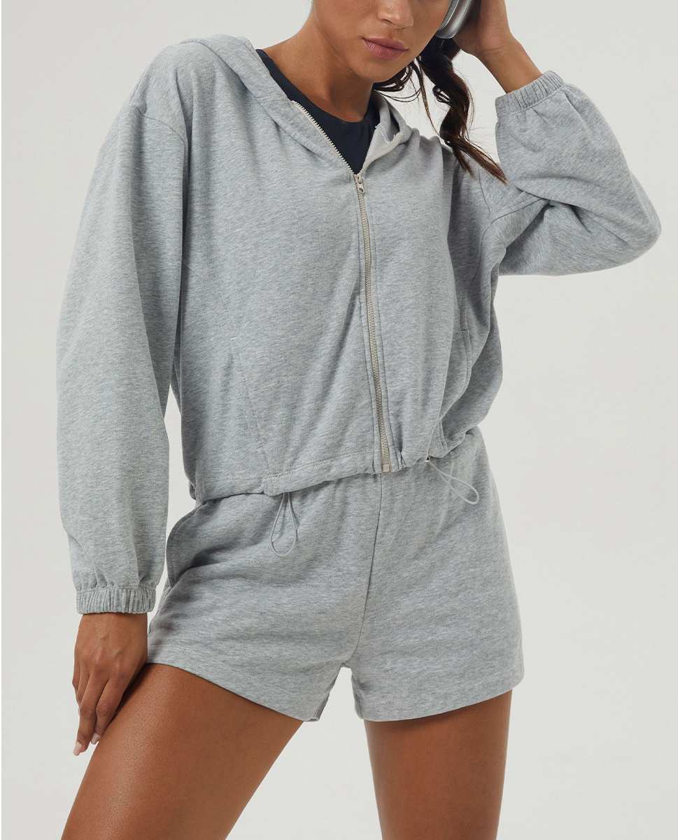 Womens Sportswear Workout 100%polyester Hoodie Shorts Set 2446 - Hoodie  print logo 14