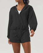 Womens Sportswear Workout 100%polyester Hoodie Shorts Set 2446 - Hoodie  print logo 34