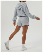 Womens Sportswear Workout 100%polyester Jacket Shorts Set 2446 - shorts print logo 18