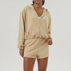 Womens Sportswear Workout 100%polyester Hoodie Shorts Set 2446 - Hoodie  print logo 18