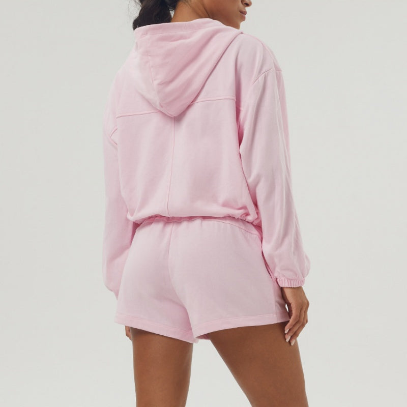 Womens Sportswear Workout 100%polyester Hoodie Shorts Set 2446 - Hoodie  print logo 3