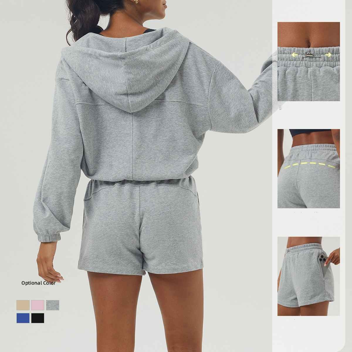 Womens Sportswear Workout 100%polyester Hoodie Shorts Set 2446 - Hoodie  print logo 15