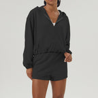Womens Sportswear Workout 100%polyester Hoodie Shorts Set 2446 Set print logo 15