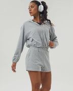 Womens Sportswear Workout 100%polyester Hoodie Shorts Set 2446 - Hoodie  print logo 23