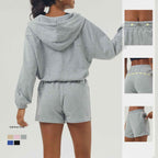Womens Sportswear Workout 100%polyester Jacket Shorts Set 2446 - shorts print logo 13