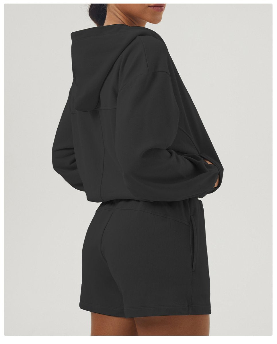 Womens Sportswear Workout 100%polyester Hoodie Shorts Set 2446 Set print logo 42