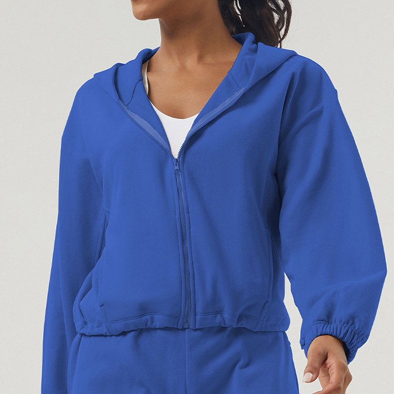 Womens Sportswear Workout 100%polyester Hoodie Shorts Set 2446 - Hoodie  print logo 5