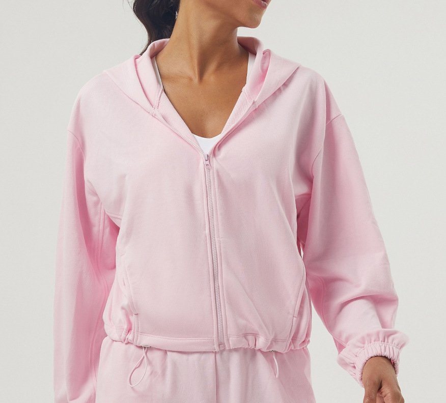 Womens Sportswear Workout 100%polyester Hoodie Shorts Set 2446 - Hoodie  print logo 1