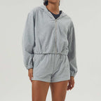 Womens Sportswear Workout 100%polyester Hoodie Shorts Set 2446 - Hoodie  print logo 20