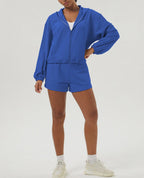 Womens Sportswear Workout 100%polyester Hoodie Shorts Set 2446 - Hoodie  print logo 32