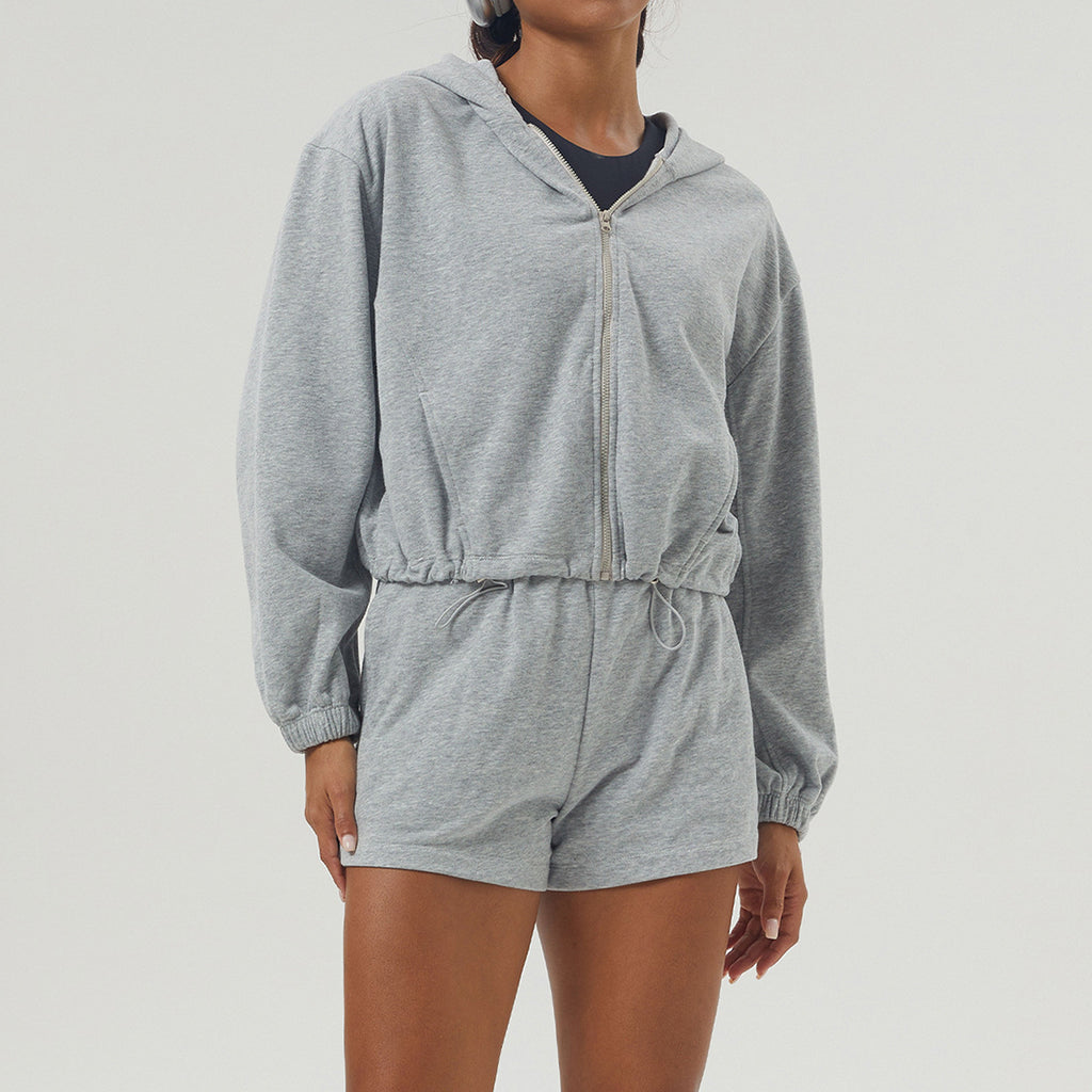Womens Sportswear Workout 100%polyester Jacket Shorts Set 2446