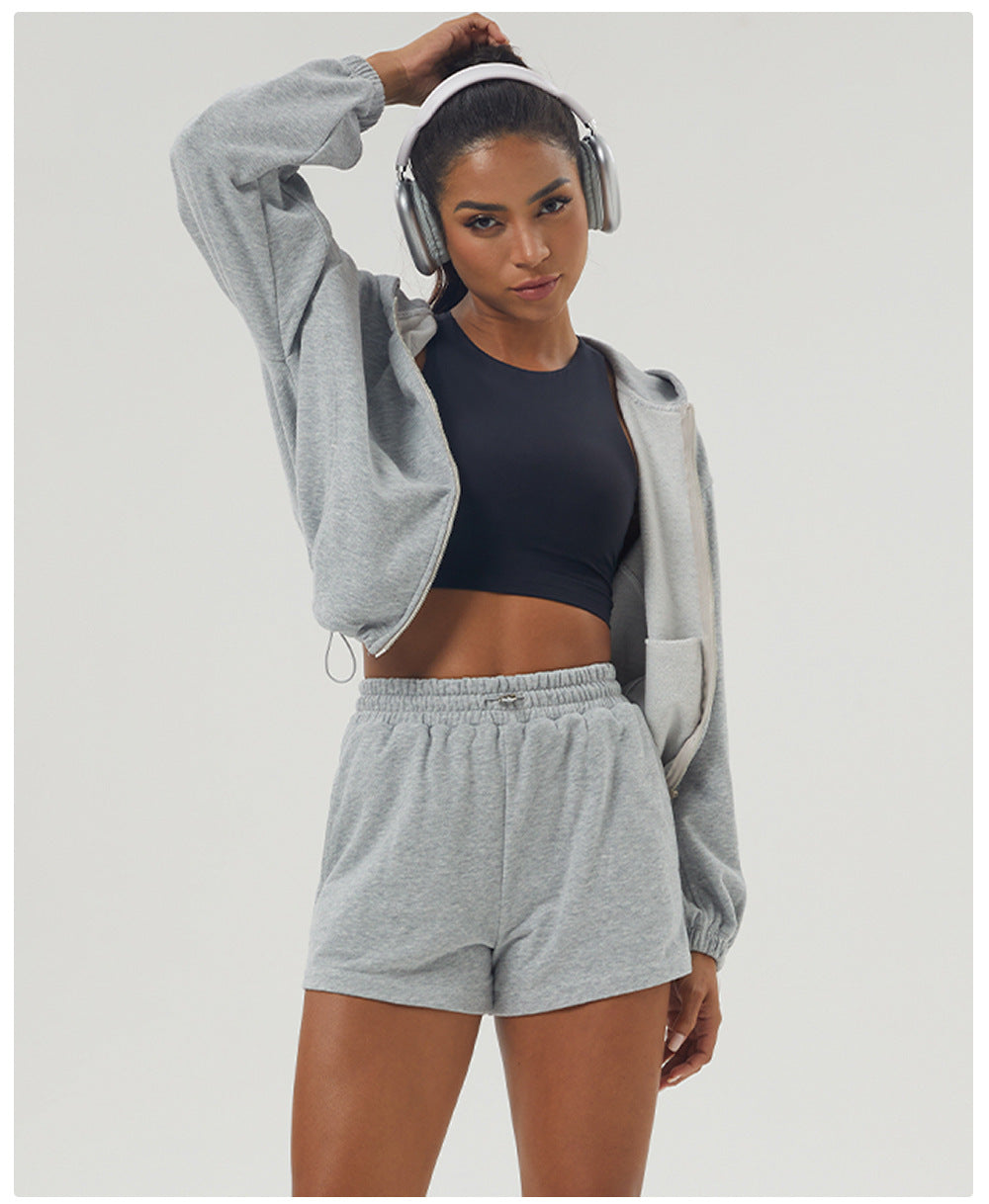 Womens Sportswear Workout 100%polyester Jacket Shorts Set 2446
