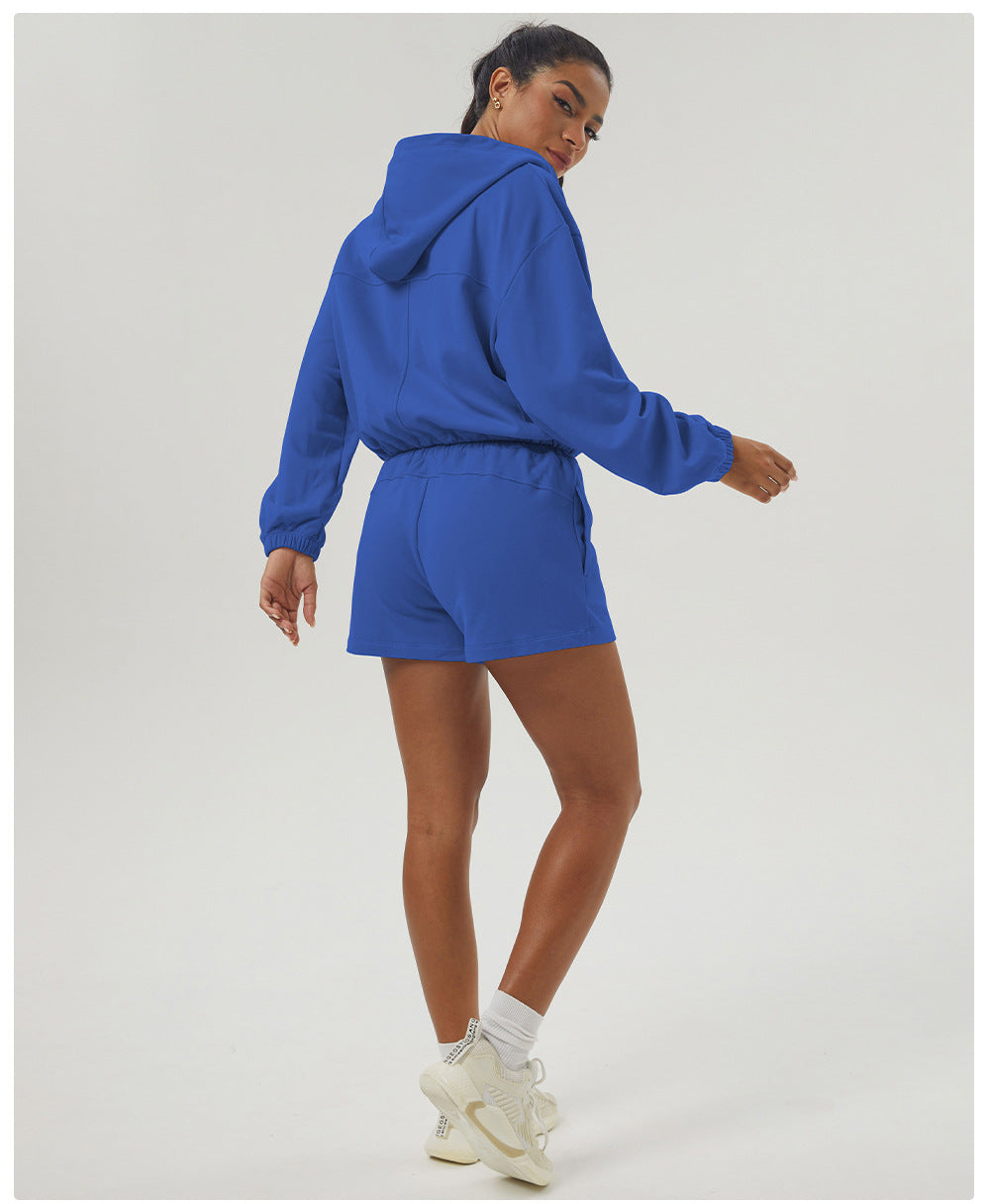 Womens Sportswear Workout 100%polyester Jacket Shorts Set 2446