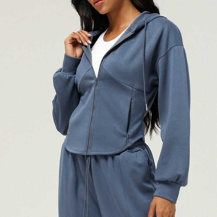 Womens Casual Sports 50%cotton 45%polyester 5%spandex Hoodie Sweatpants Set 2455 - zip hoodie print logo 1