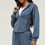 Womens Casual Sports 50%cotton 45%polyester 5%spandex Hoodie Sweatpants Set 2455 - zip hoodie print logo 1