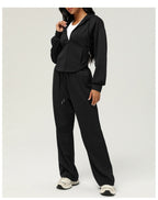 Womens Casual Sports 50%cotton 45%polyester 5%spandex Hoodie Sweatpants Set 2455 - zip hoodie print logo 29