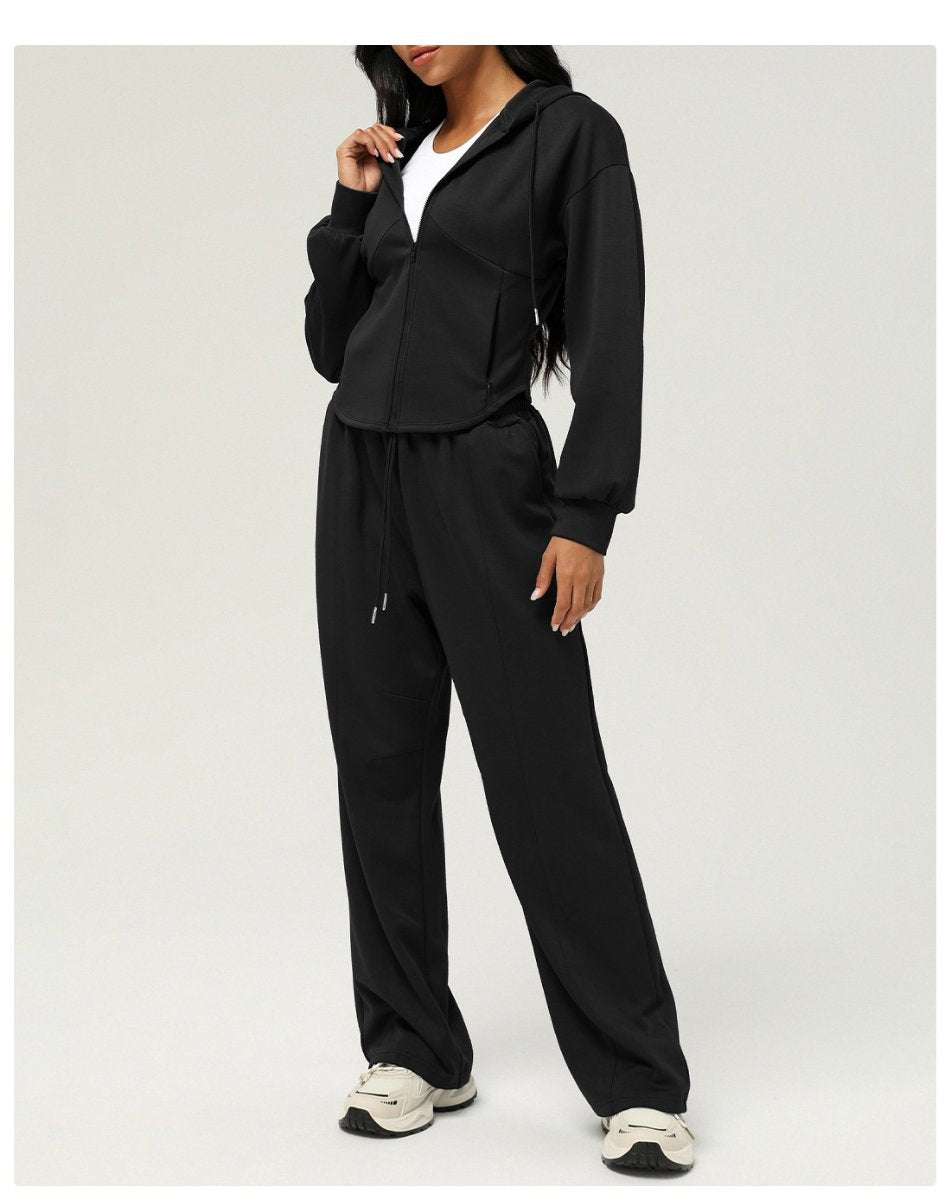 Womens Casual Sports 50%cotton 45%polyester 5%spandex Hoodie Sweatpants Set 2455 - zip hoodie print logo 29
