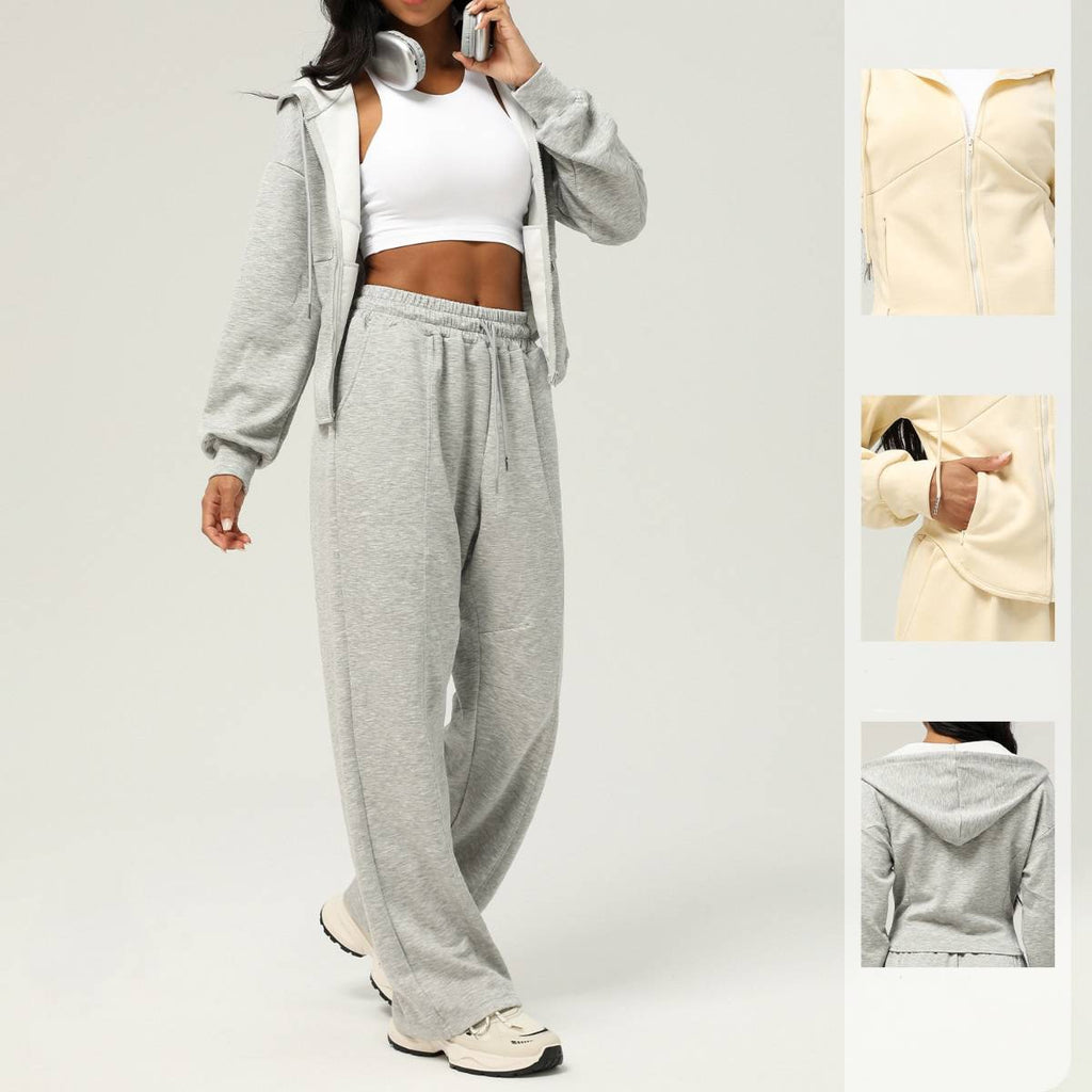 Womens Casual Sports 50%cotton 45%polyester 5%spandex Hoodie Sweatpants Set 2455 - zip hoodie print logo 13