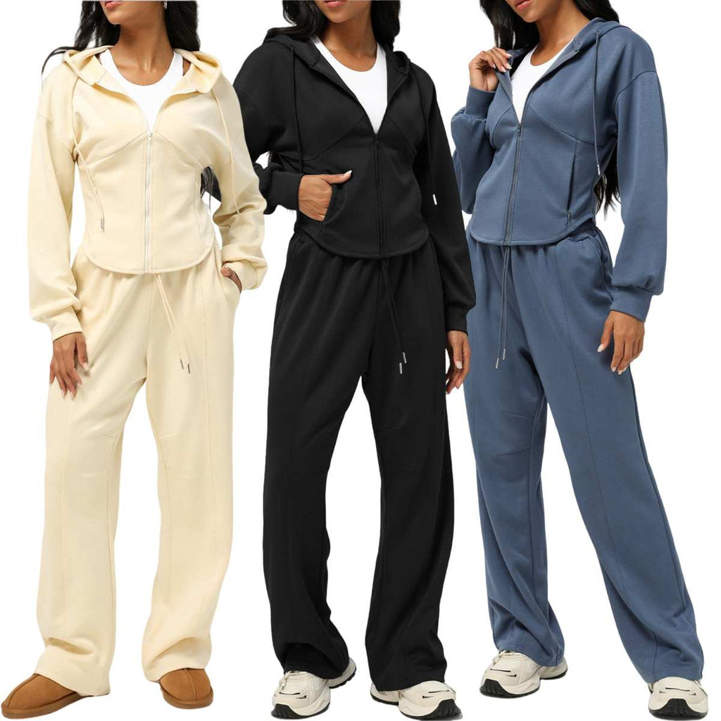 Womens Casual Sports 50%cotton 45%polyester 5%spandex Hoodie Sweatpants Set 2455 - zip hoodie print logo 37