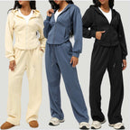 Womens Casual Sports 50%cotton 45%polyester 5%spandex Hoodie Sweatpants Set 2455 - zip hoodie print logo 34