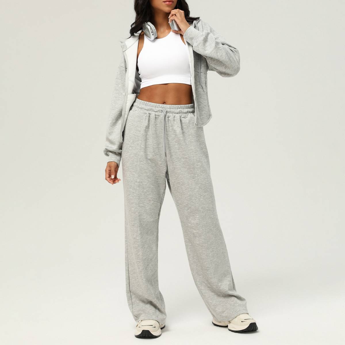 Womens Casual Sports 50%cotton 45%polyester 5%spandex Hoodie Sweatpants Set 2455 Set print logo 22