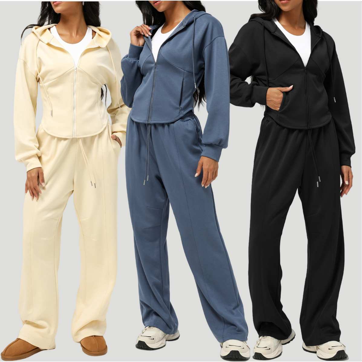 Womens Casual Sports 50%cotton 45%polyester 5%spandex Hoodie Sweatpants Set 2455 - pants print logo 34