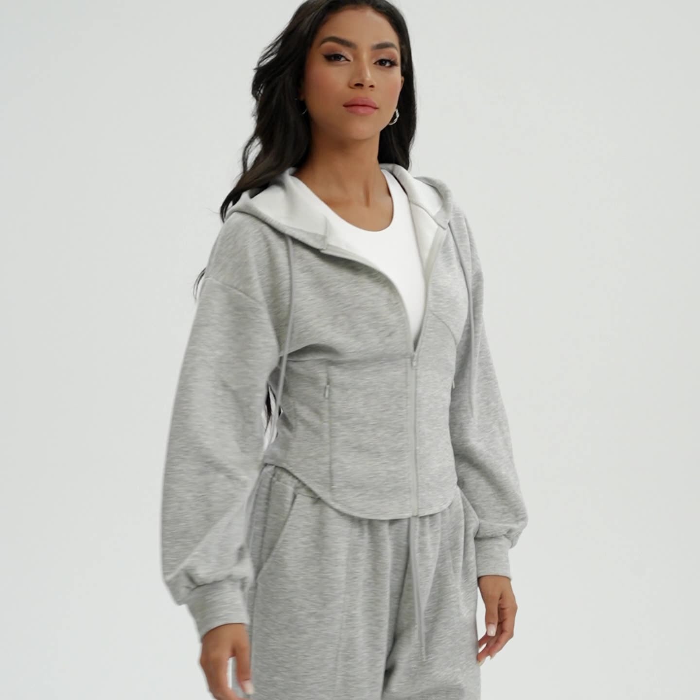 Womens Casual Sports 50%cotton 45%polyester 5%spandex Hoodie Sweatpants Set 2455 - zip hoodie print logo 11