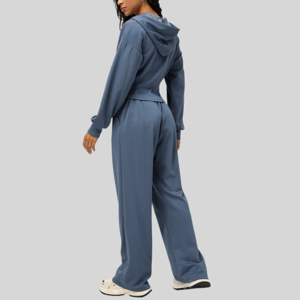 Womens Casual Sports 50%cotton 45%polyester 5%spandex Hoodie Sweatpants Set 2455 - zip hoodie print logo 3