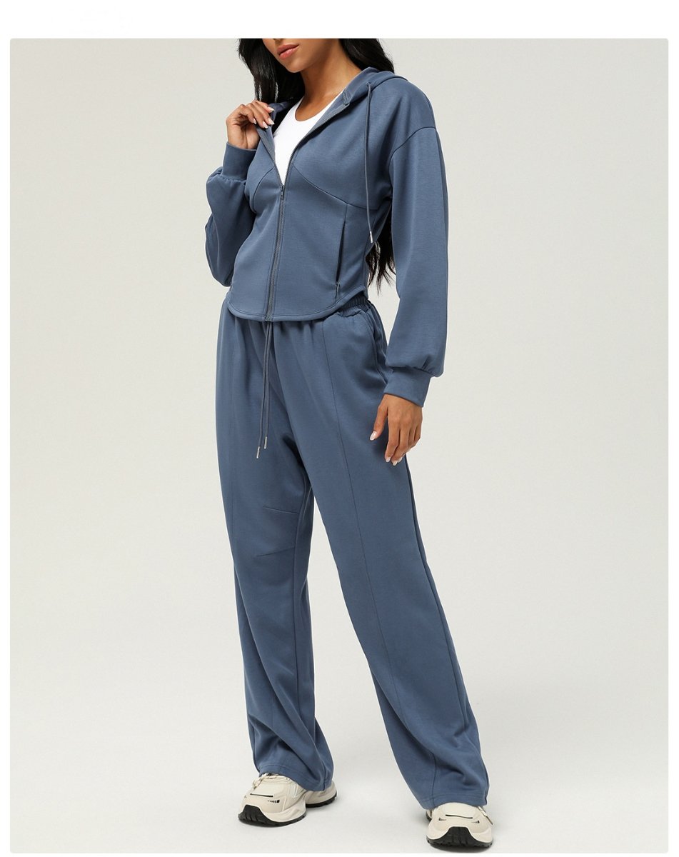Womens Casual Sports 50%cotton 45%polyester 5%spandex Hoodie Sweatpants Set 2455 - zip hoodie print logo 24