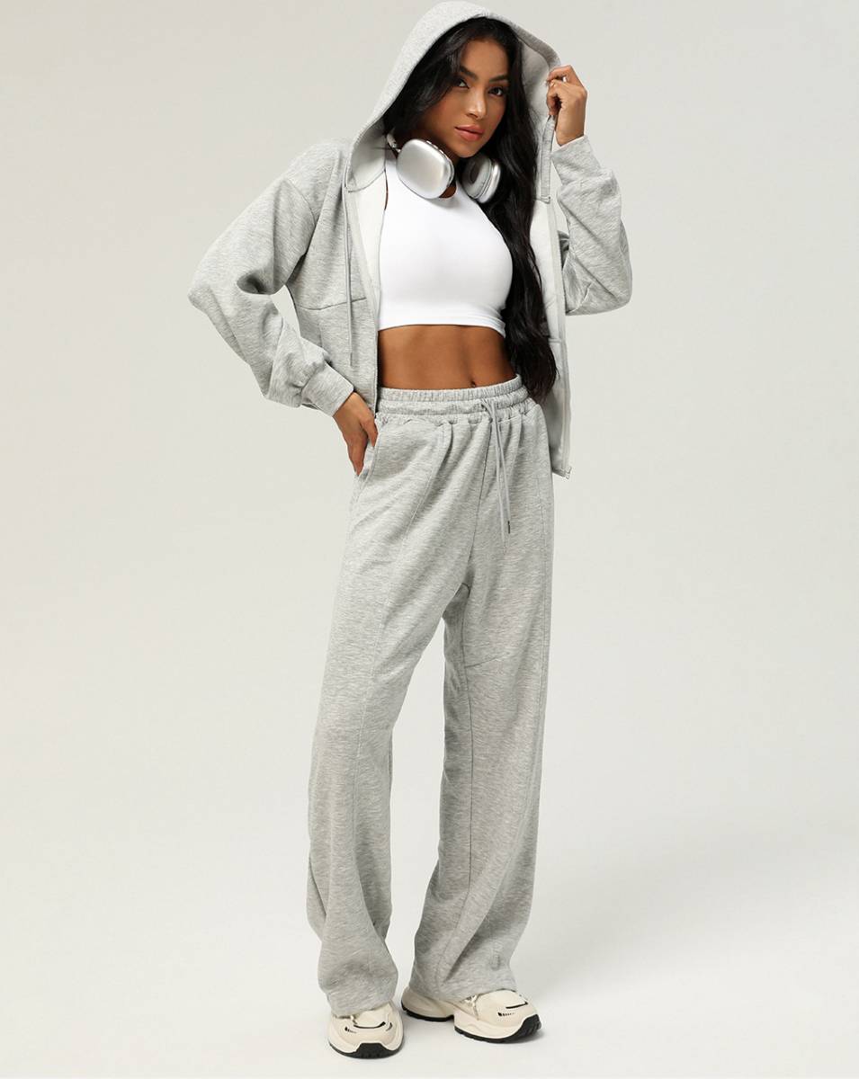 Womens Casual Sports 50%cotton 45%polyester 5%spandex Hoodie Sweatpants Set 2455 - zip hoodie print logo 20