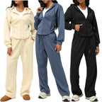Womens Casual Sports 50%cotton 45%polyester 5%spandex Hoodie Sweatpants Set 2455 - zip hoodie print logo 36