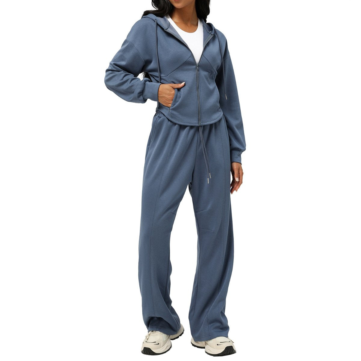Womens Casual Sports 50%cotton 45%polyester 5%spandex Hoodie Sweatpants Set 2455 - zip hoodie print logo 16