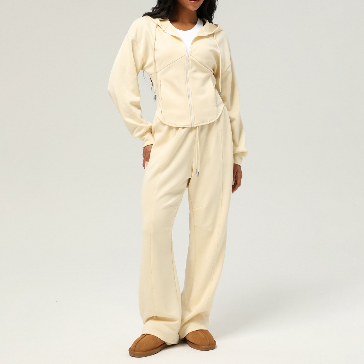 Womens Casual Sports 50%cotton 45%polyester 5%spandex Hoodie Sweatpants Set 2455 - zip hoodie print logo 4