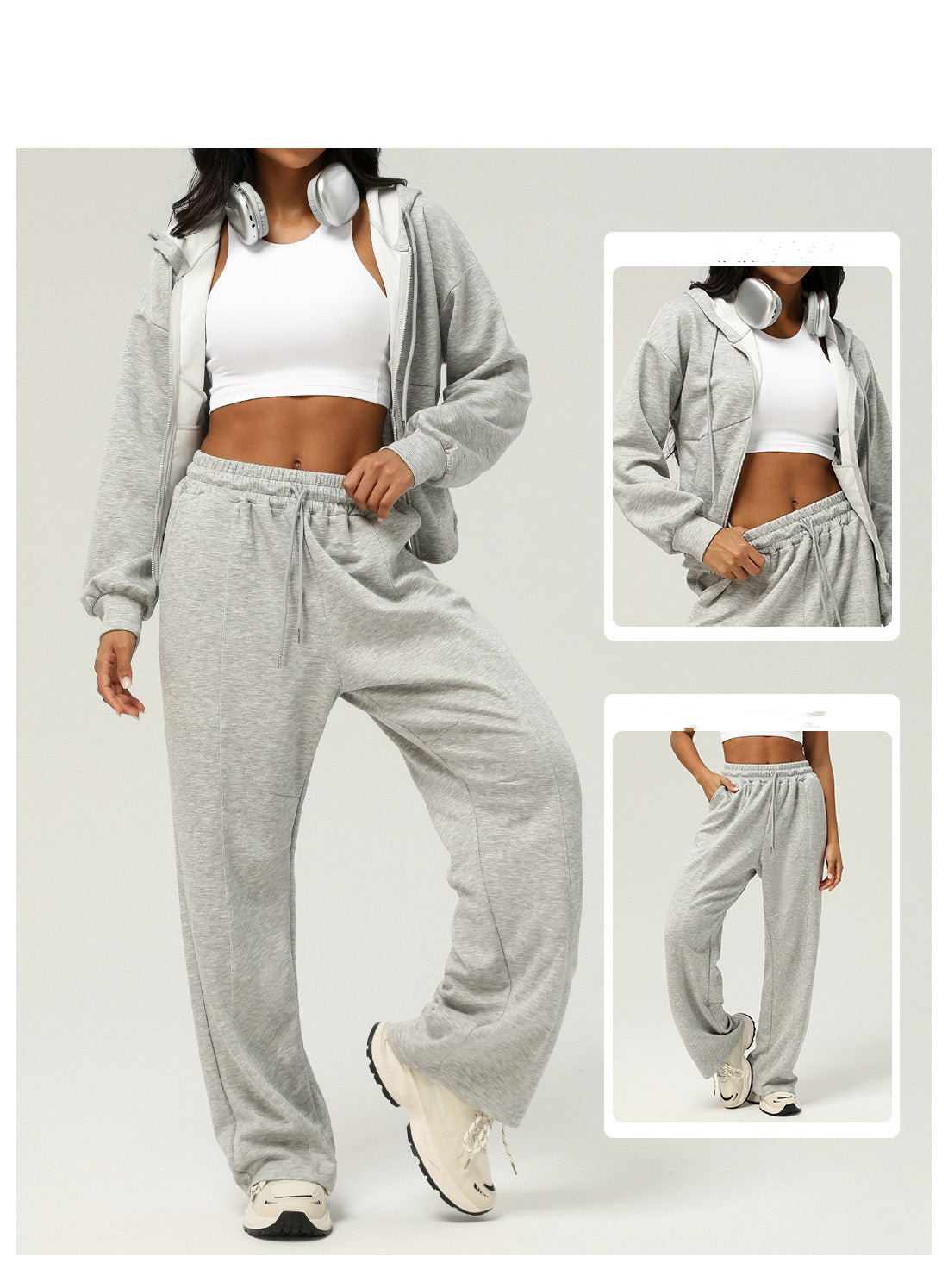 Womens Casual Sports 50%cotton 45%polyester 5%spandex Hoodie Sweatpants Set 2455
