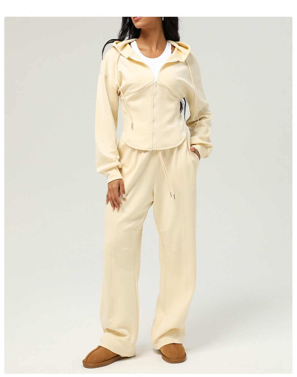 Womens Casual Sports 50%cotton 45%polyester 5%spandex Hoodie Sweatpants Set 2455