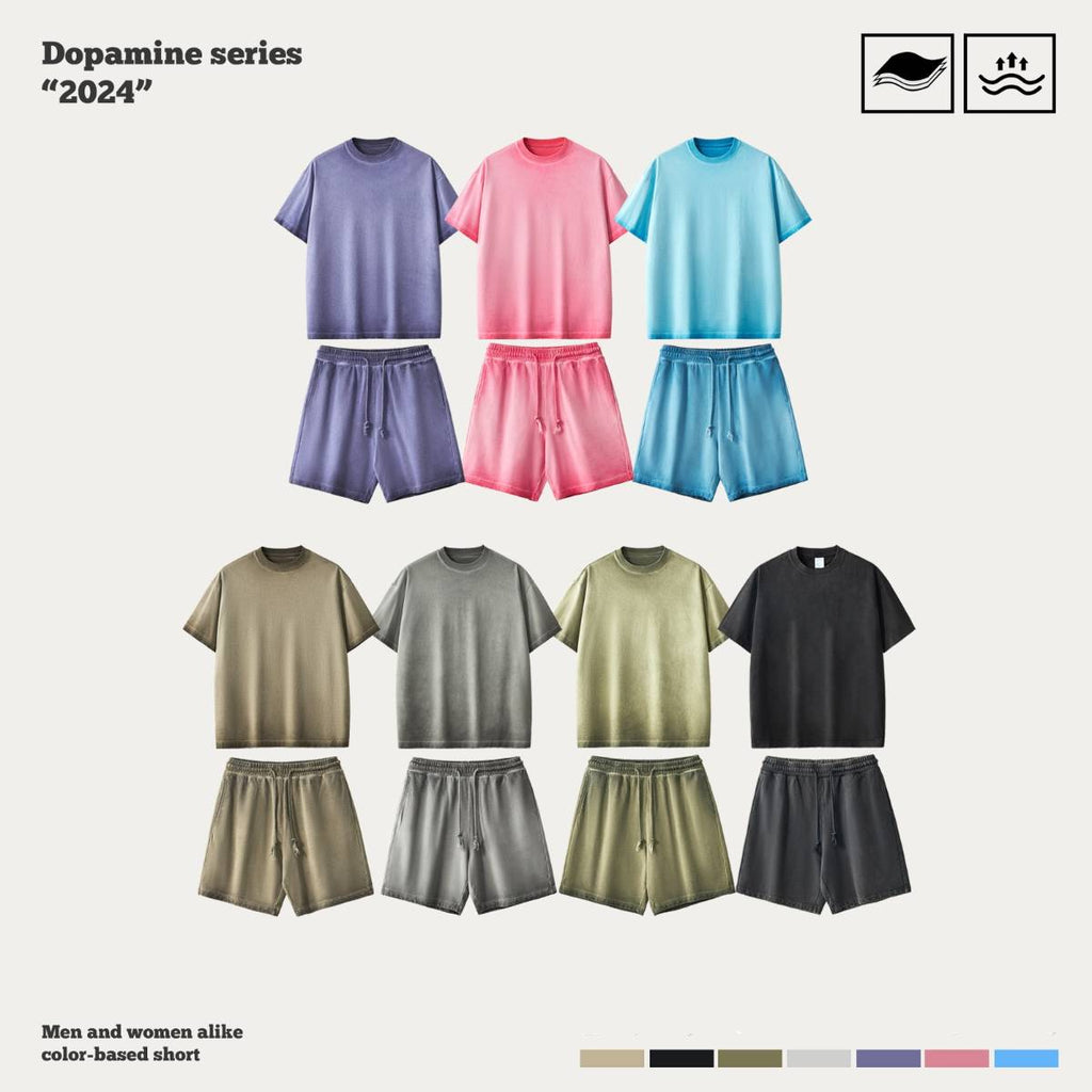 mens 280gsm washed 24SS301-24SK701 Oversize Tshirt Set - Dark Grey XS | Honfit