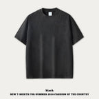 mens 280gsm washed 24SS301-24SK701 Oversize Tshirt - Solid Black XS | Honfit