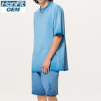 mens 280gsm washed 24SS301-24SK701 Oversize Tshirt Set - Ice Blue XS | Honfit