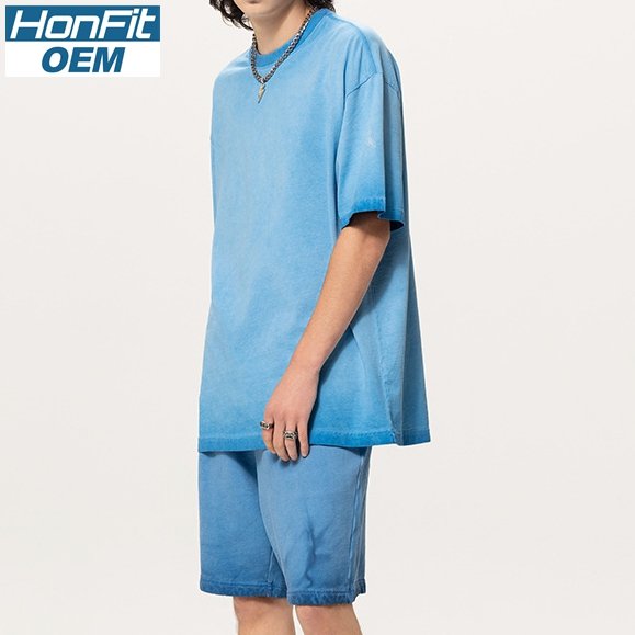 mens 280gsm washed 24SS301-24SK701 Oversize Tshirt Set - Ice Blue XS | Honfit