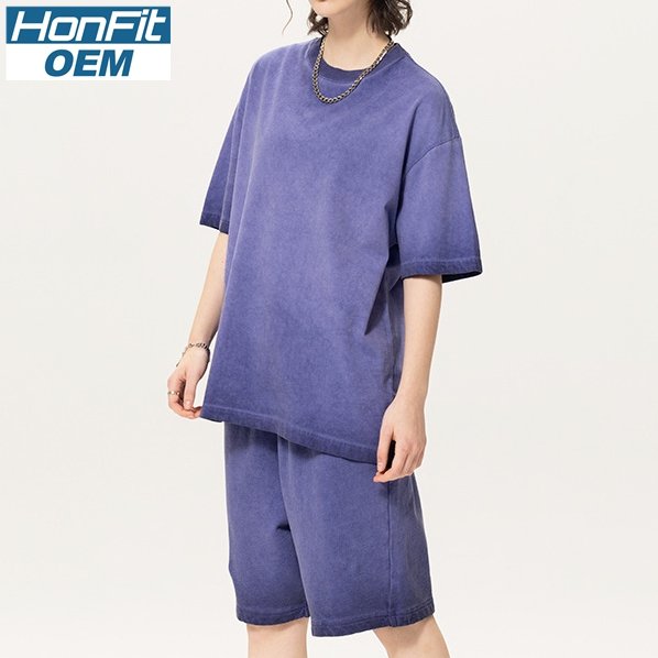 mens 280gsm washed 24SS301-24SK701 Oversize Tshirt Set - Dusty Purple XS | Honfit