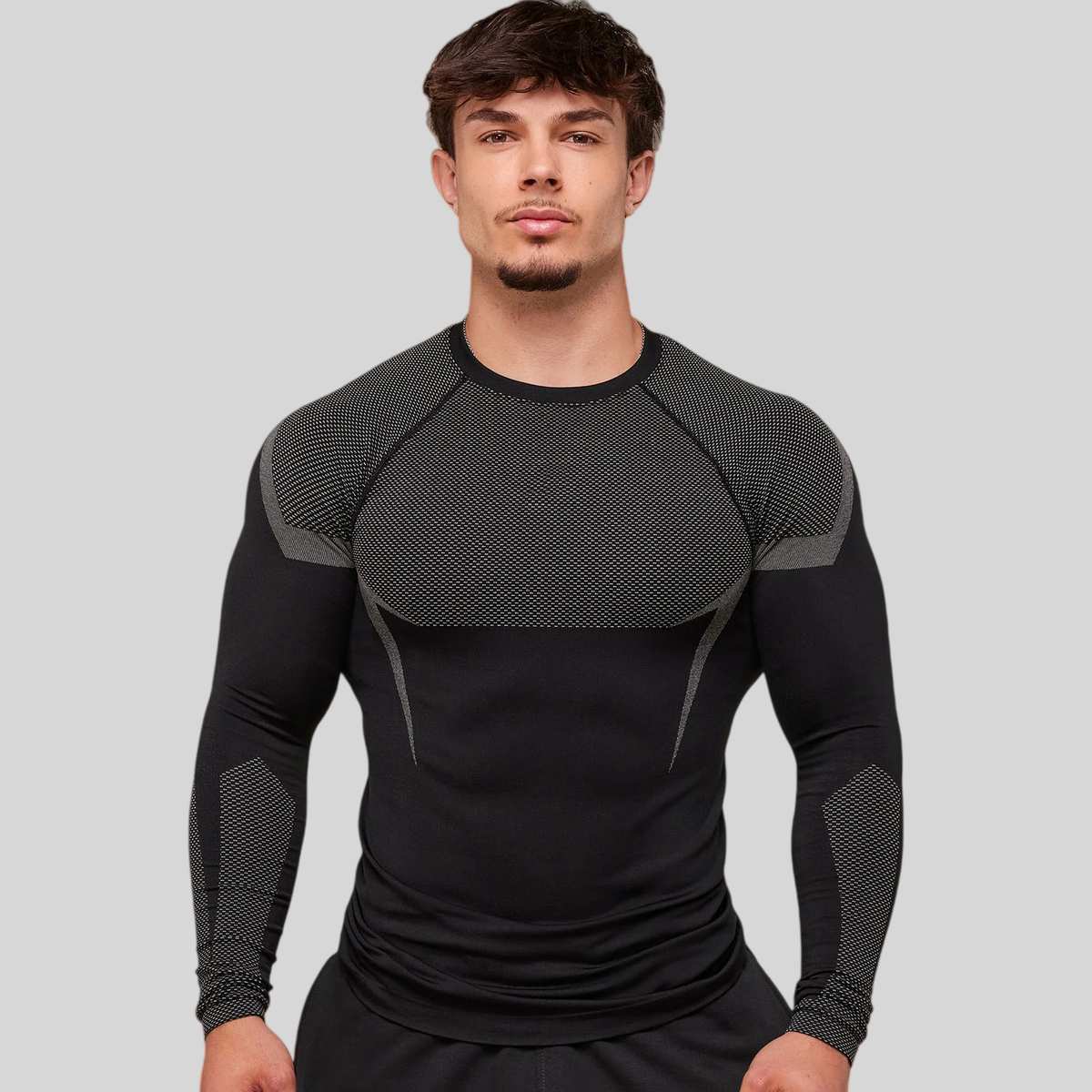 Mens Seamless 95%polyester 5%spandex Long Sleeve Shirt 251113 - Honfitwear