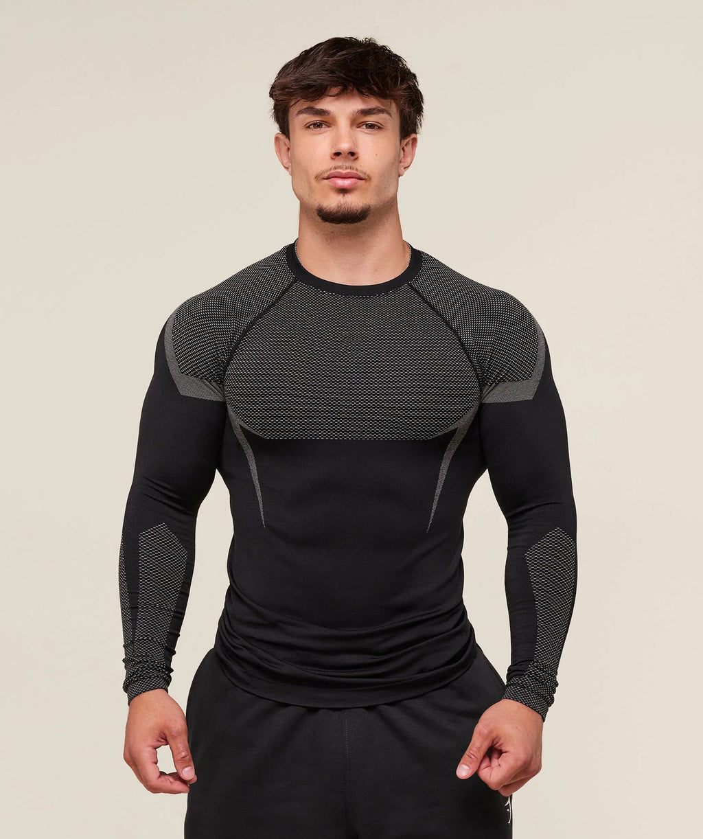 Mens Seamless 95%polyester 5%spandex Long Sleeve Shirt 251113
