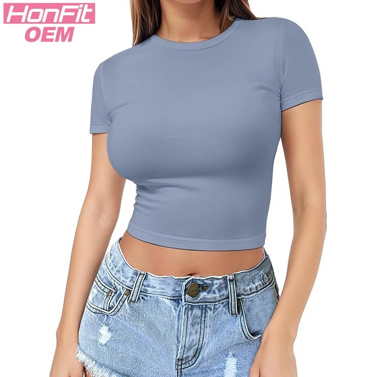 Womens Fitness Workout 95%polyester 5%spandex Baby Tee 2568 print logo 29