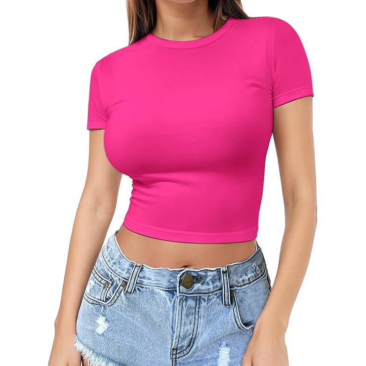 Womens Fitness Workout 95%polyester 5%spandex Baby Tee 2568 print logo 10
