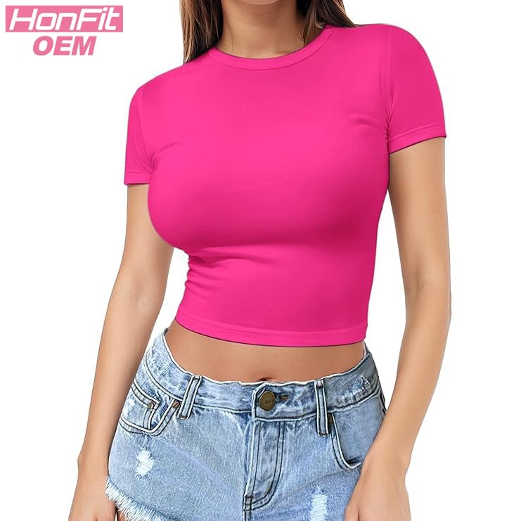 Womens Fitness Workout 95%polyester 5%spandex Baby Tee 2568 print logo 26