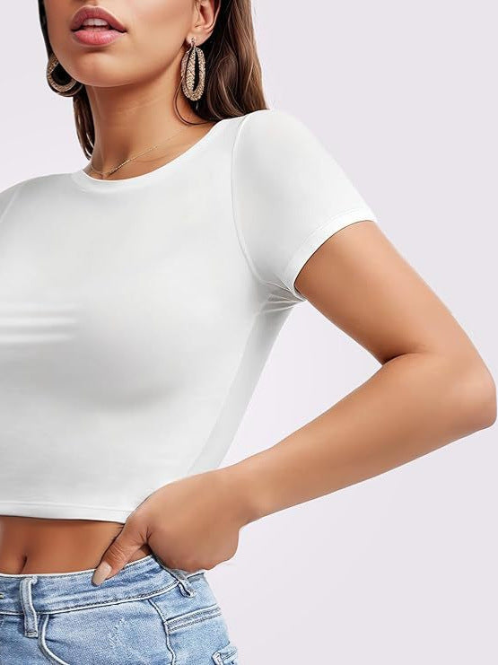 Womens Fitness Workout 95%polyester 5%spandex Baby Tee 2568 print logo 18