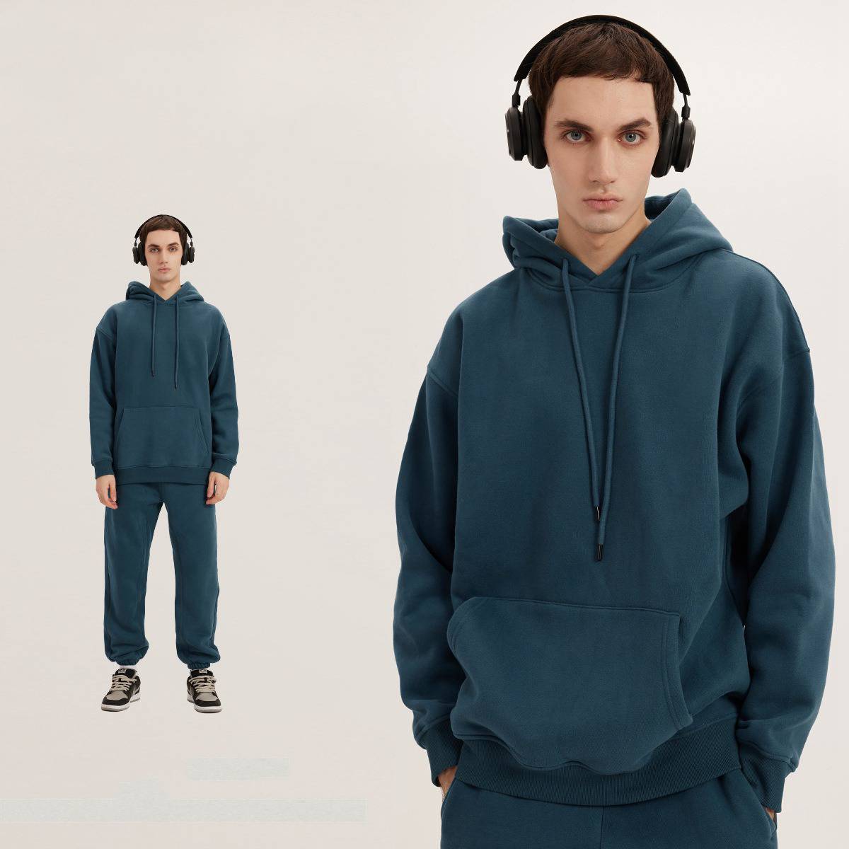 Mens Streetwear Oversized 58% Polyester 42% Cotton Hoodie Set - hoodie print logo 37