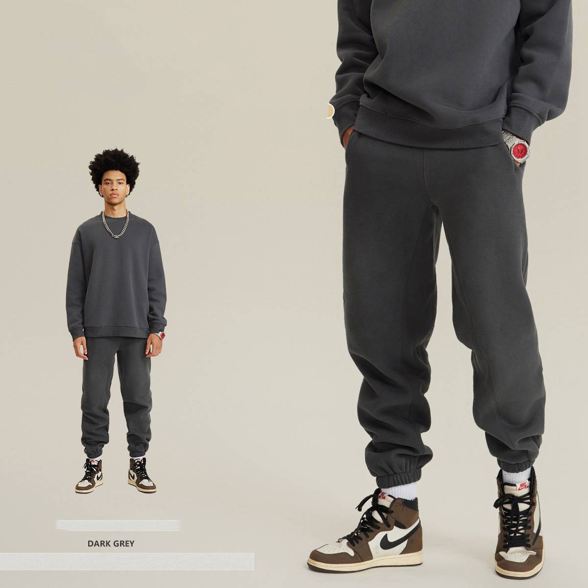 Mens Streetwear Oversized 58% Polyester 42% Cotton Hoodie Set - pants print logo 36
